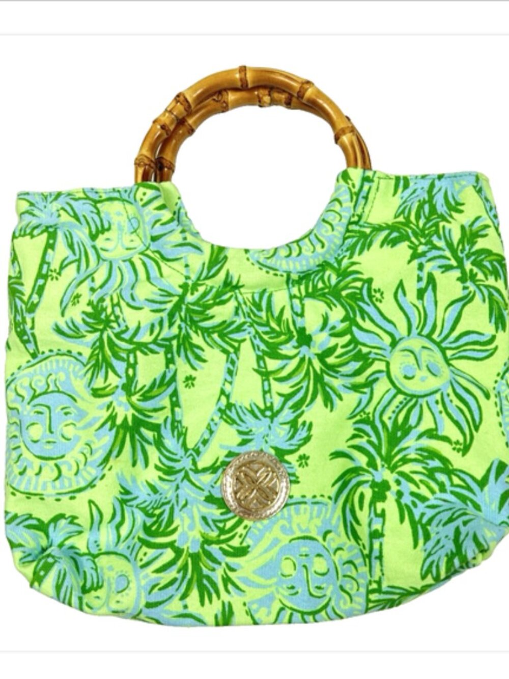 Lilly Pulitzer Catchin Rays Cool Mint Bamboo Handle Tote Satchel Hand Bag GWP